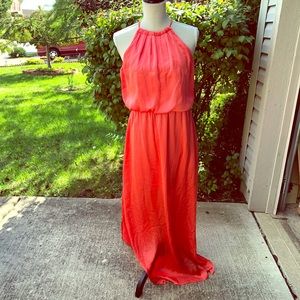 Coral Maxi Dress with High Slit